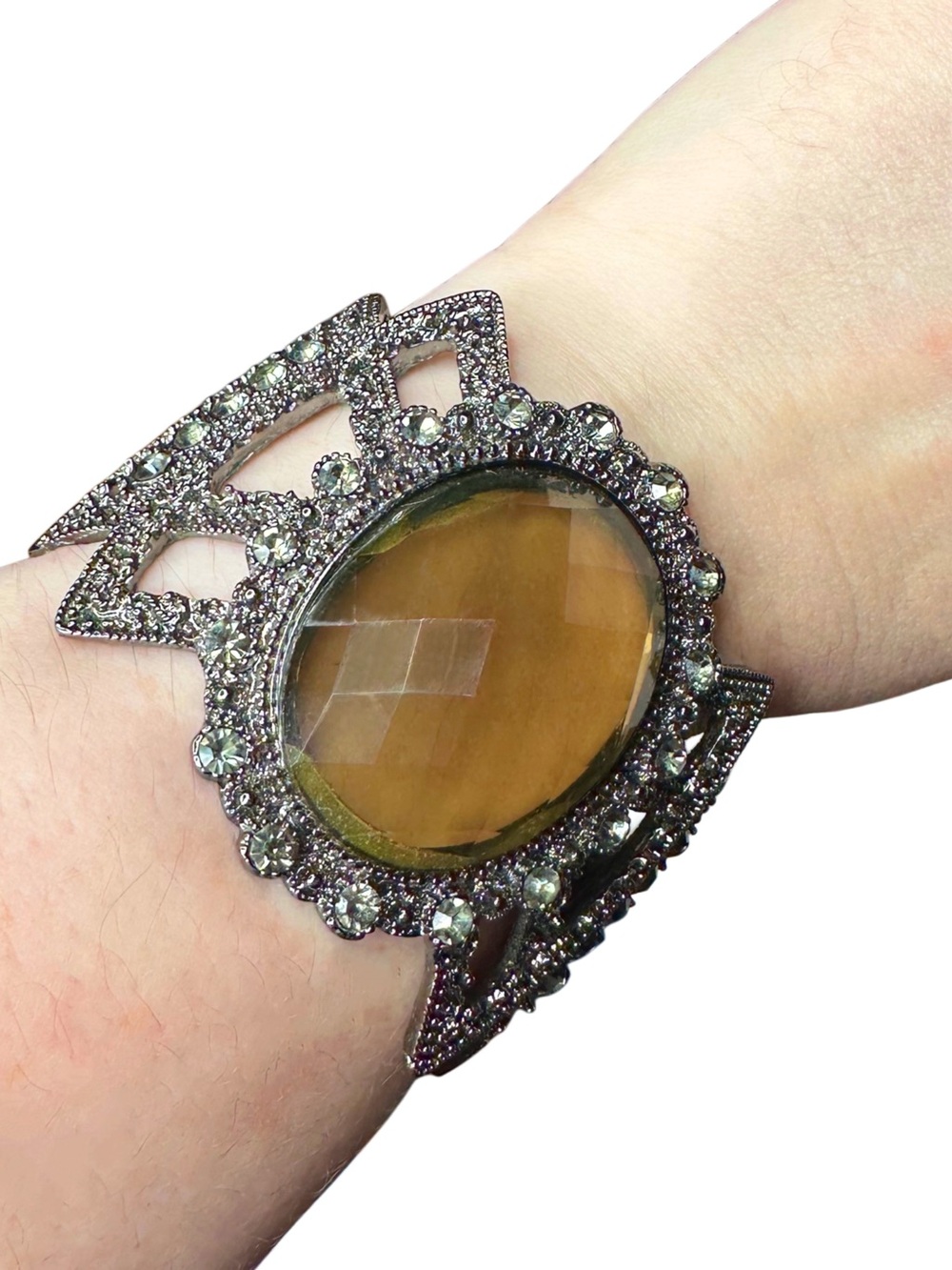 Statement Gem and Acrylic Crystal Hinged Cuff Bracelet - Picture 2 of 6